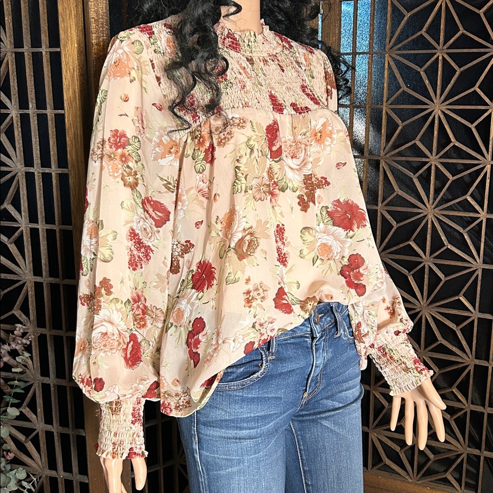 LOVE.X DESIGN SHEER PEASANT BLOUSE. L